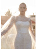High Neck Beaded Ivory Lace Tulle Luxurious Wedding Dress